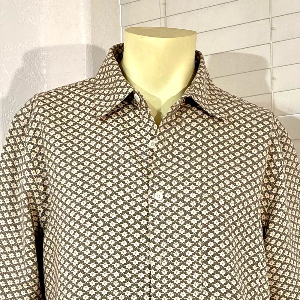 VINTAGE SILK soft 100% silk men shirt white tan M